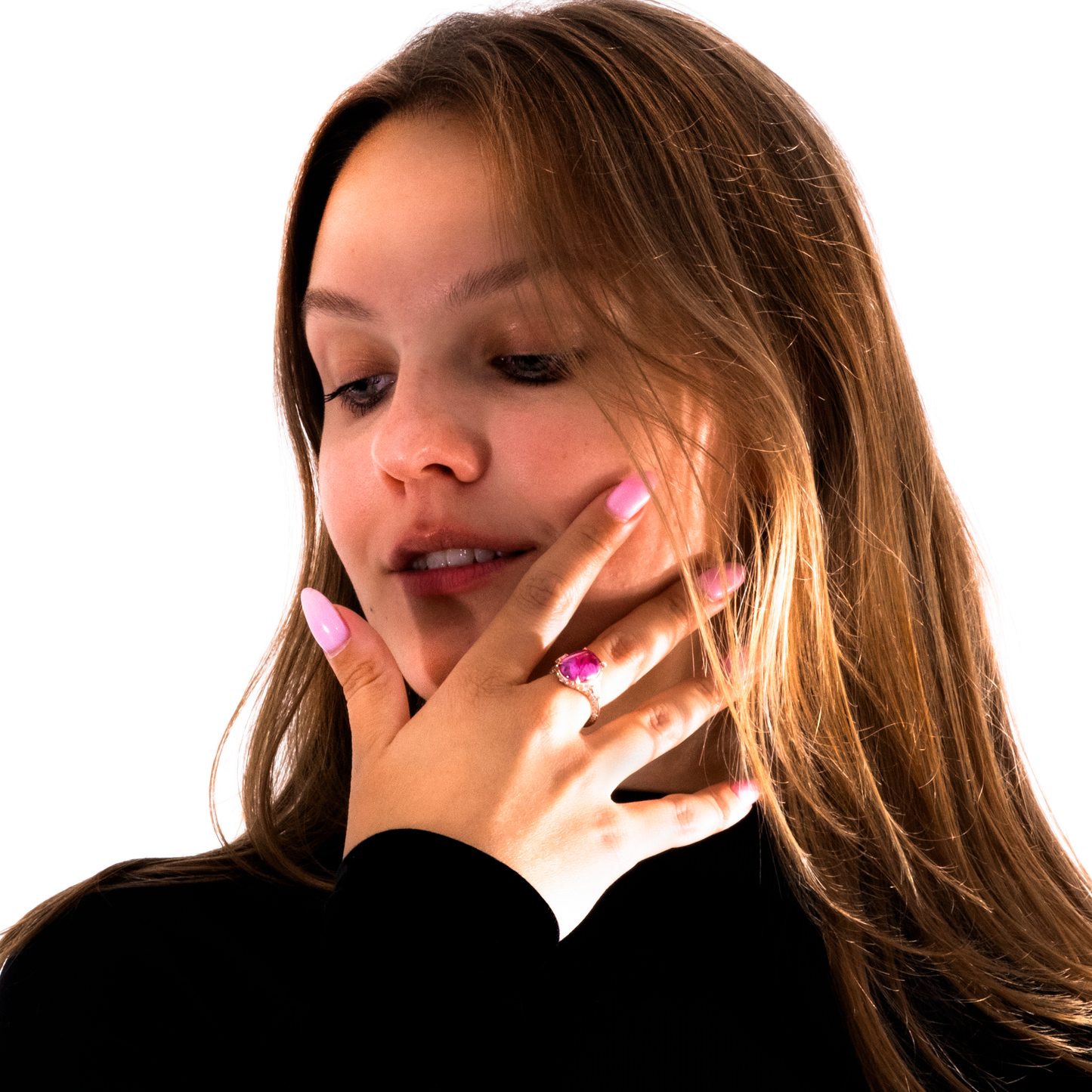 Anello con Zaffiro Rosa Naturale e Diamanti