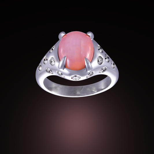 Anello con Zaffiro Rosa Stellato Naturale e Diamanti